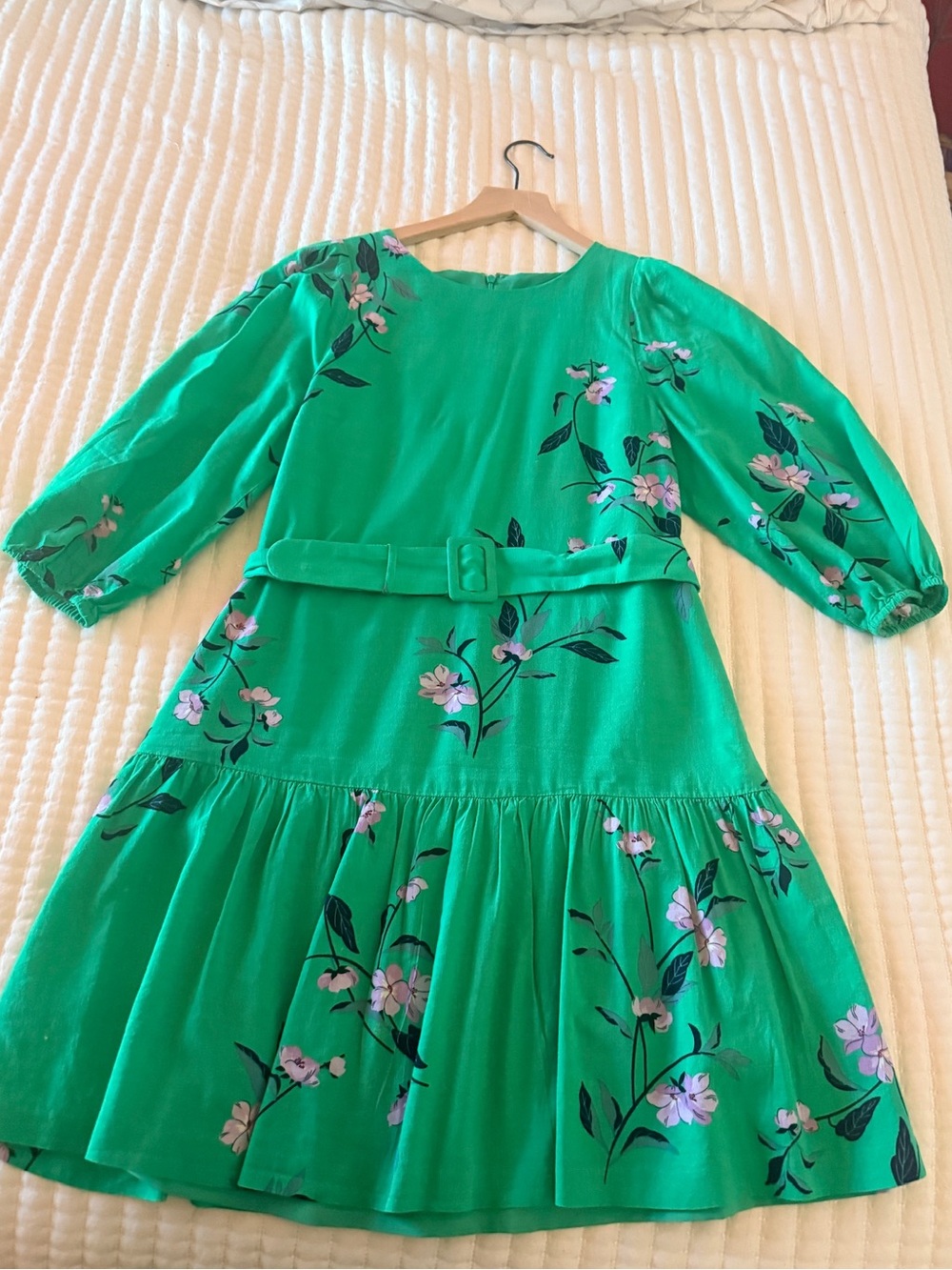 Ann Taylor Emerald Green Floral Belted Flowy Dress size 6